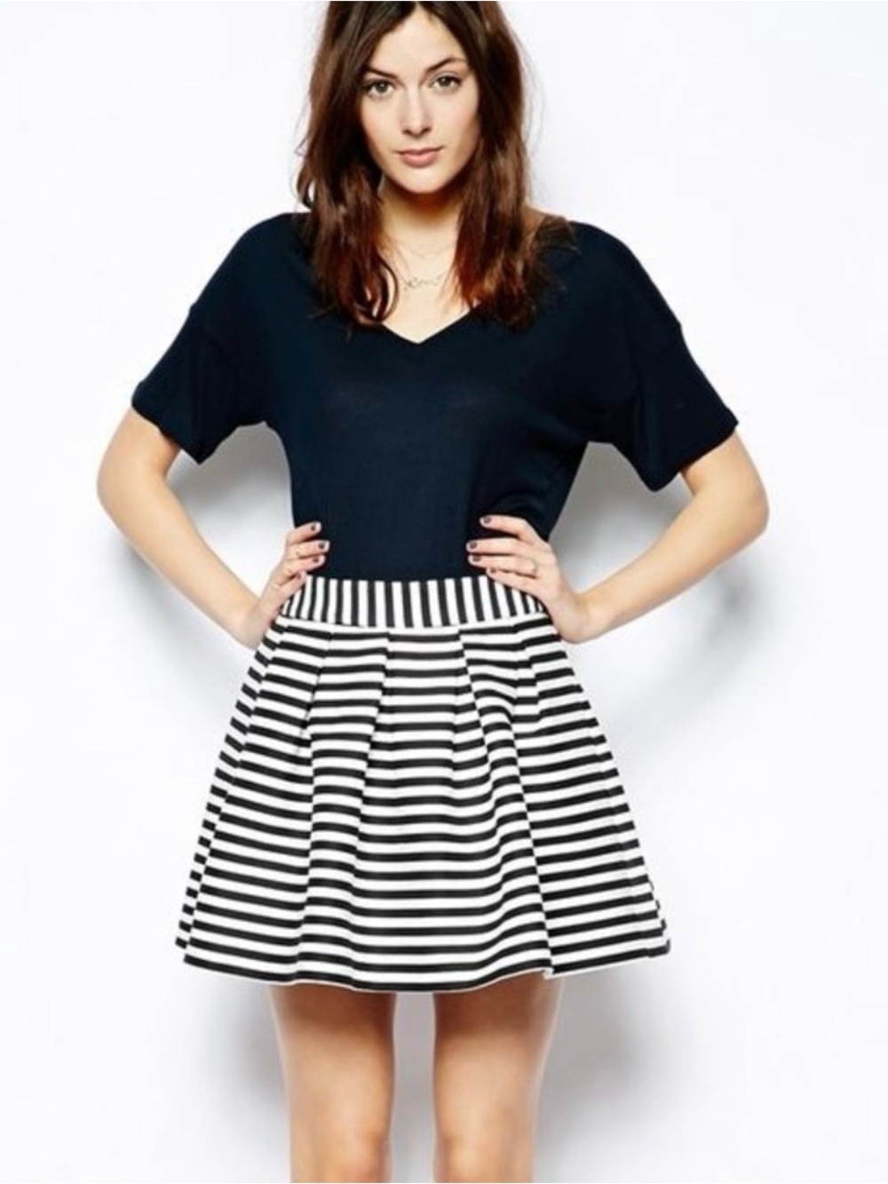 Asos Engineered Skater Pleated Mini Skirt, B&W Horizontal Stripes size 10